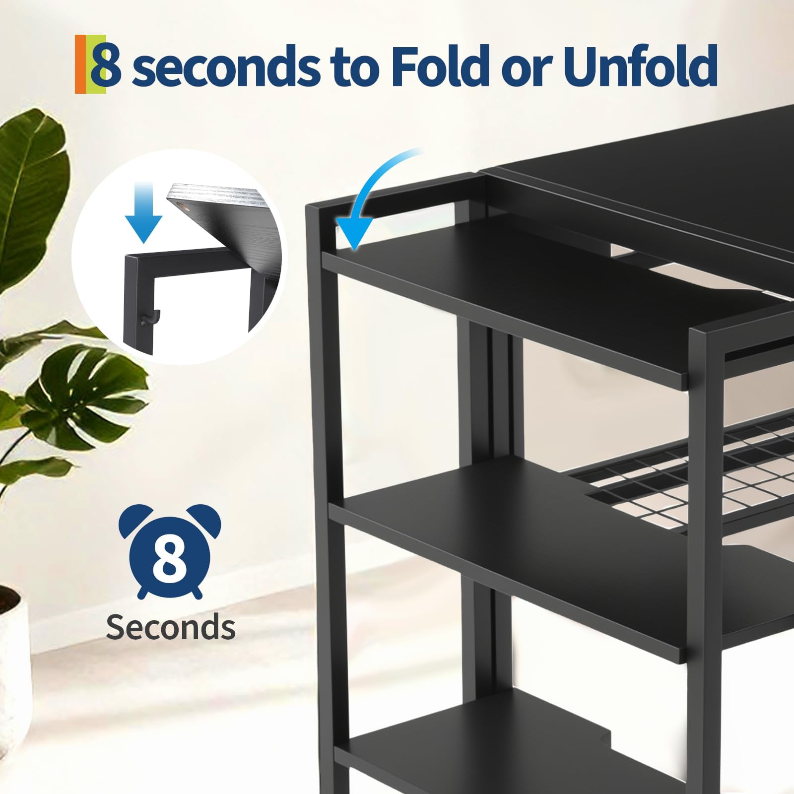 Towallmark 35 Inch Folding Computer Desk with Storage Shelf, Small Space Writing Desk No Assembly Required for Home Office, Bedroom, Dorm, Apartment, Black