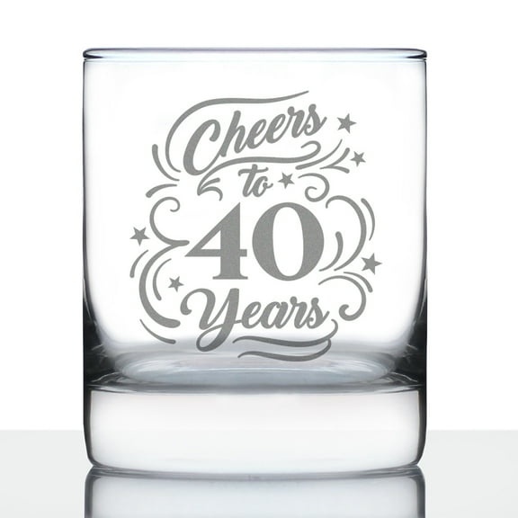 Bevvee Whiskey Rocks Glass 10.25 oz Cheers 40 Years 40th Birthday Gifts Glassware & Drinkware