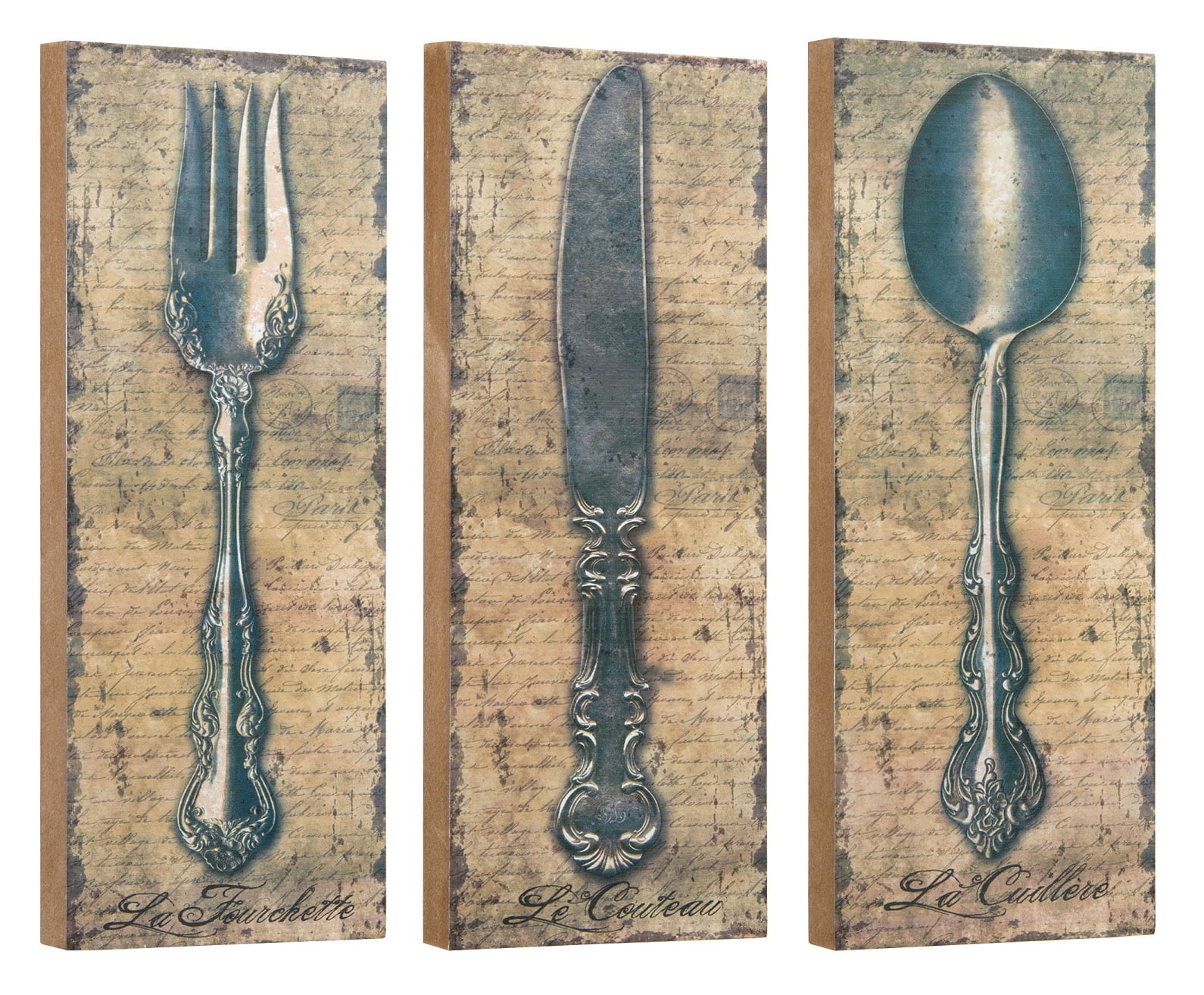 Vintage Silverware Fork Knife Spoon Wall Decor or Shelf 10 Inch Blocks