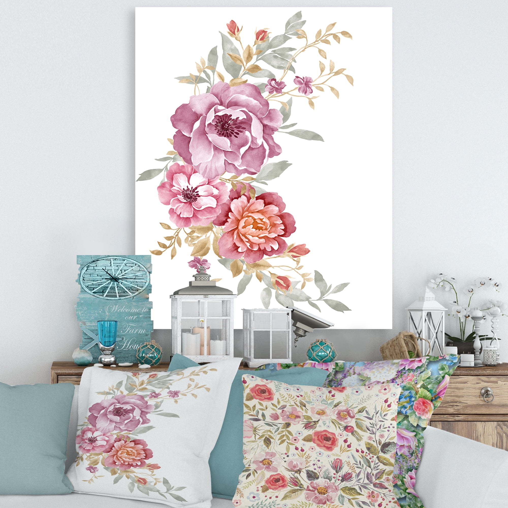 Bouquet of Purple and Pink Flowers III 8 in x 12 in Painting Canvas Art Print, by Designart