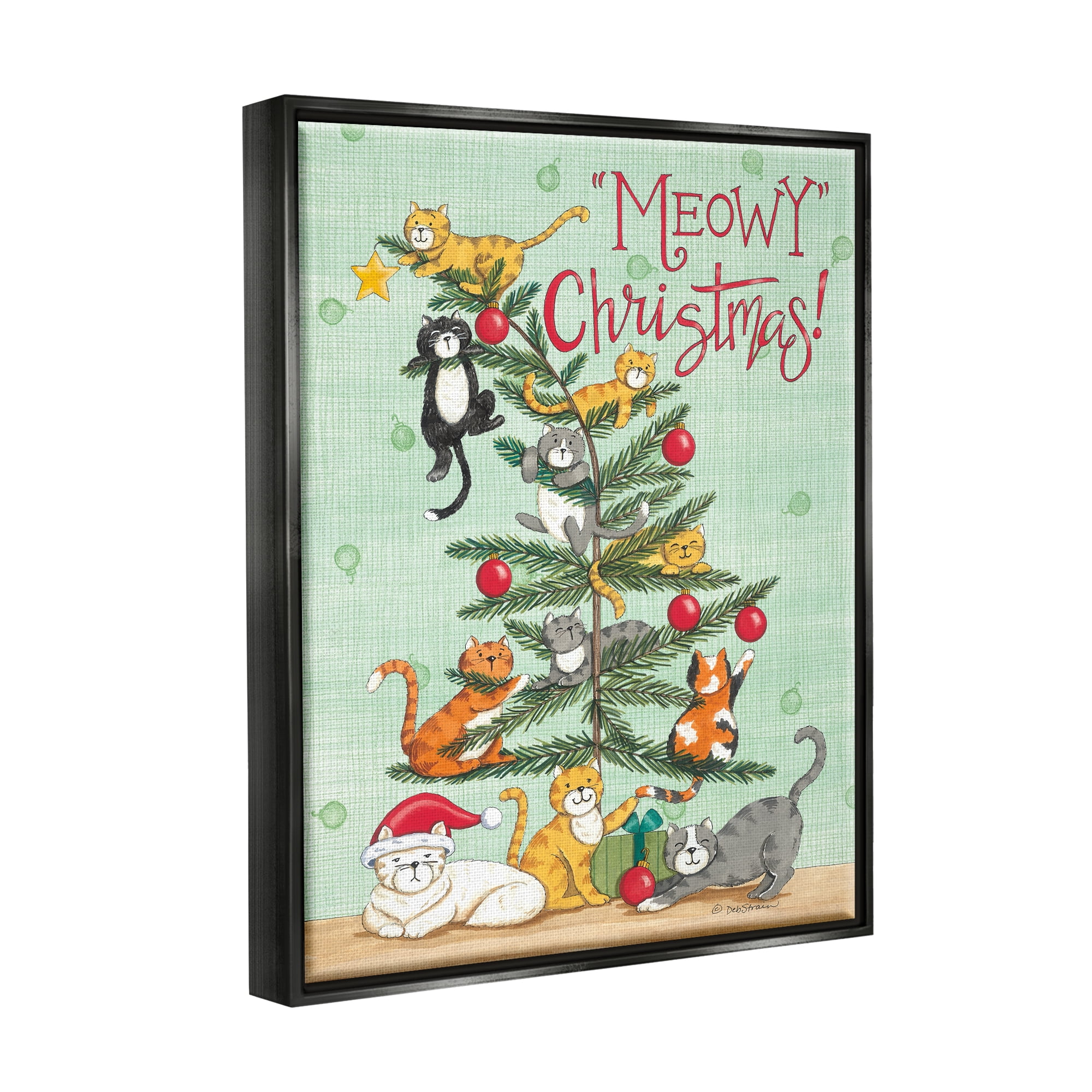 Stupell Industries Meowy Christmas Holiday Cats Holiday Painting Black Floater Framed Art Print Wall Art, 17 x 21