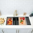 thumbnail image 1 of Stylish Dual Mount 33" Black Composite Granite Double Bowl Kitchen Sink with 5 Accessories S-833WN, 1 of 14