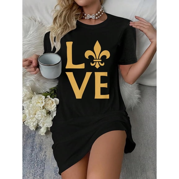 New Orleans Love Fleur-de-lis Graphic T-Shirt Dress Casual Summer Dress Everyday Outfit