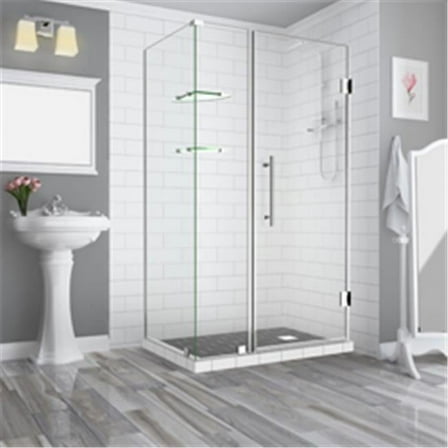 72 59.25 to 60.25 x 32.375 in. BromleyGS Frameless Corner Hinged Shower Enclosure with Glass Shelves - Chrome