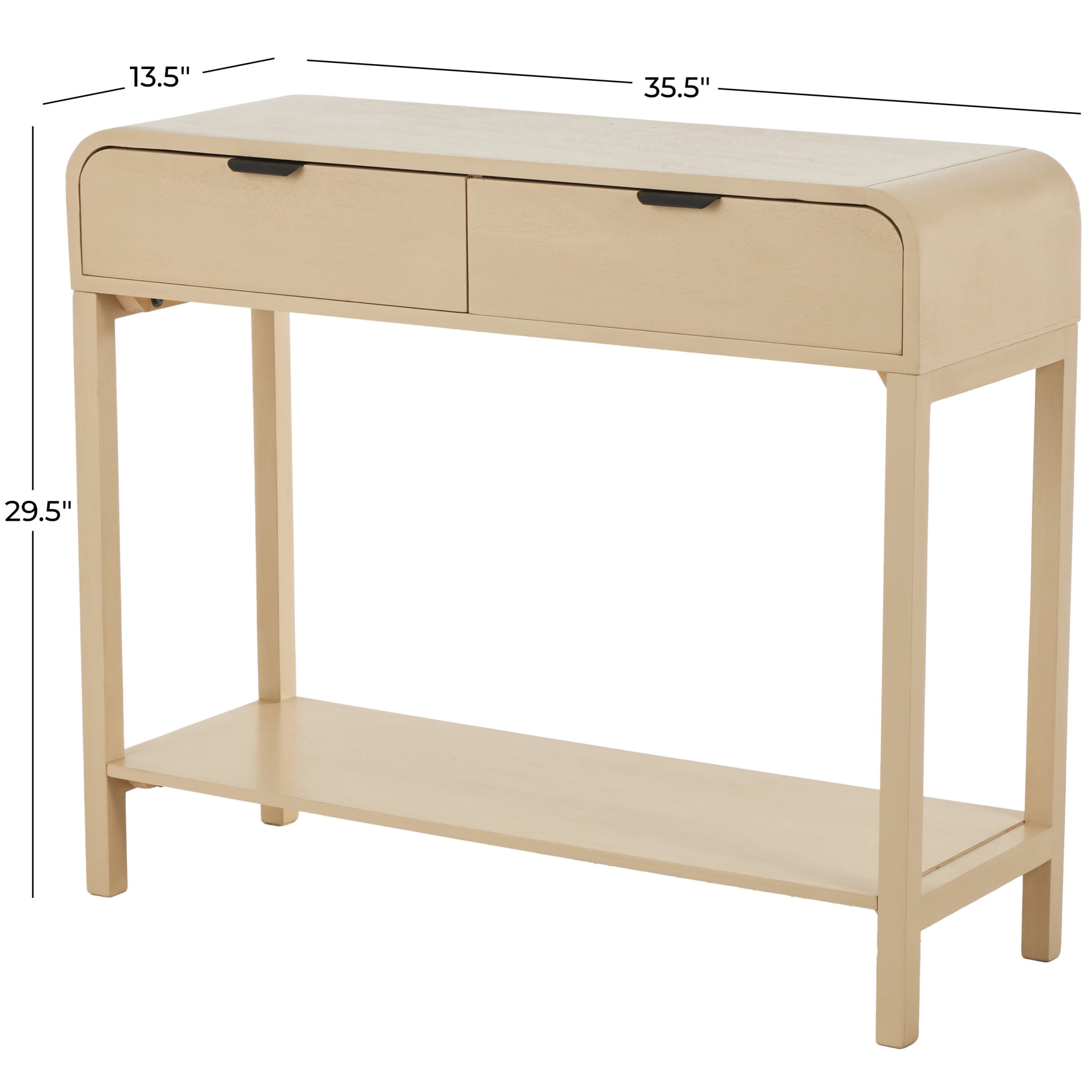 DecMode 36" x 30" Beige Wood Handmade 2 Drawer Console Table with Black Handles, 1-Piece