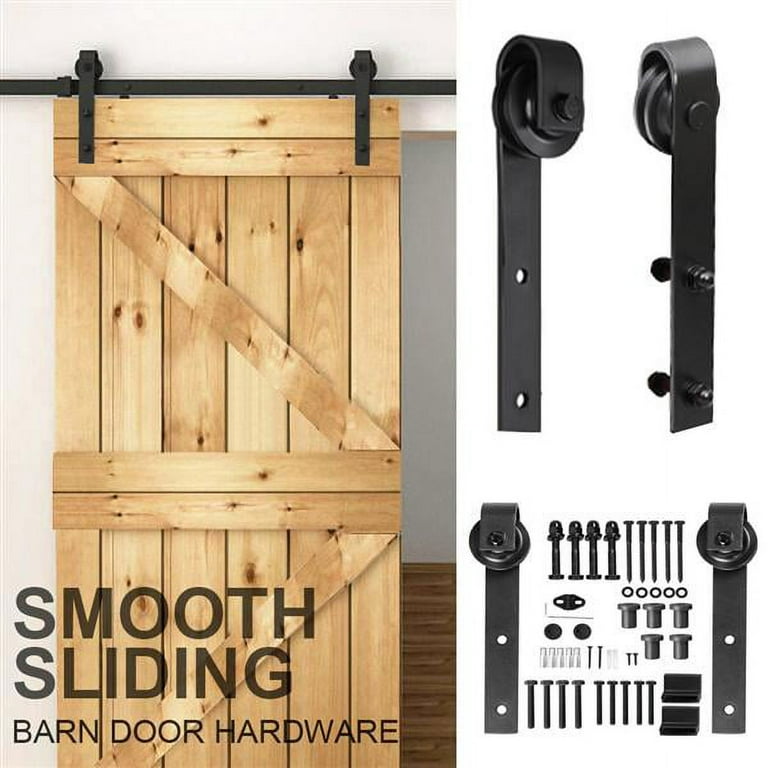 SmileMart 6.6 FT Single Wood Sliding Barn Door Sliding Hardware Track Set Kit Black SmileMart 6.6 FT Single Wood Sliding Barn Door Sliding Hardware Track Set Kit Black
