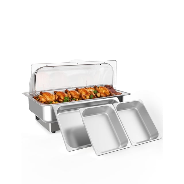 Rectangular Chafing Dish Electric Buffet Set with Temperature Control, 9QT Stainless Steel Food Servers and Warmers with 1 Full-Size Pan & 2 Half-Size Pan for Catering Wedding and Parties