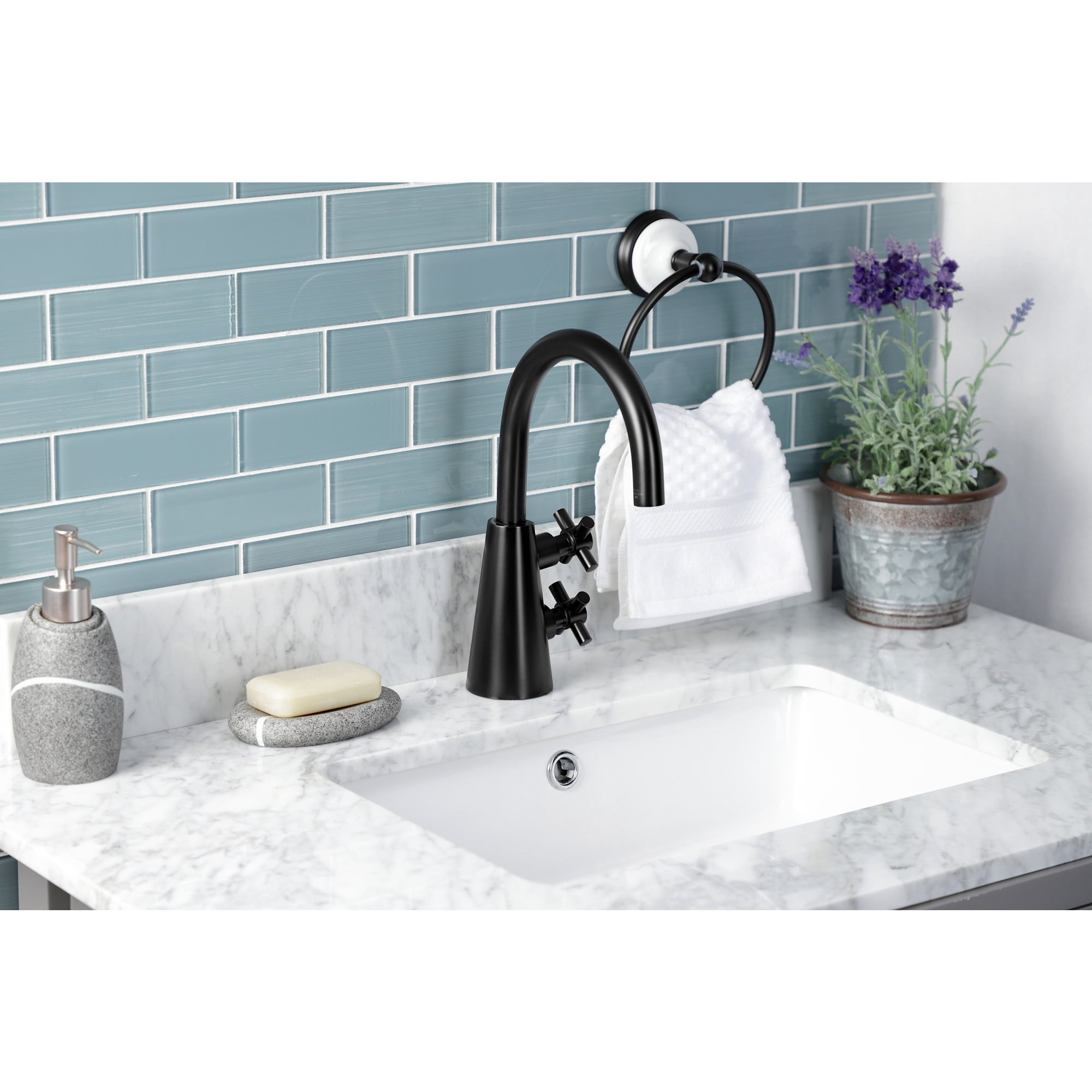 Kingston Brass KS2290DX Constantine Two-Handle Single-Hole Bathroom Faucet with Push Pop-Up Drain, Matte Black