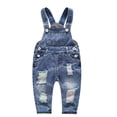 thumbnail image 1 of KIDSCOOL SPACE Baby Boy Girl Ripped Denim Cute Workwear Jean Overalls 3T, 1 of 3