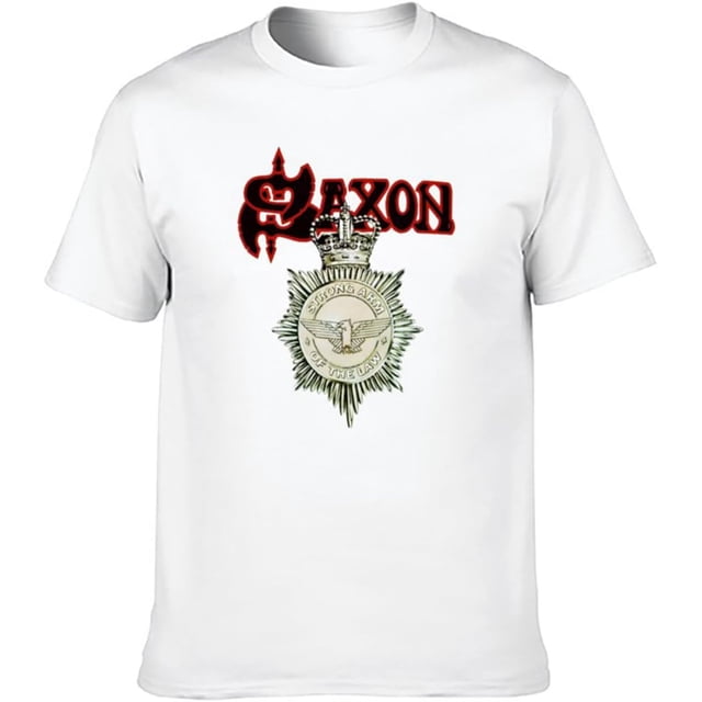 Men's Round Neck T-Shirt Saxon Strong Arm of The Law Remastered Classic Style White