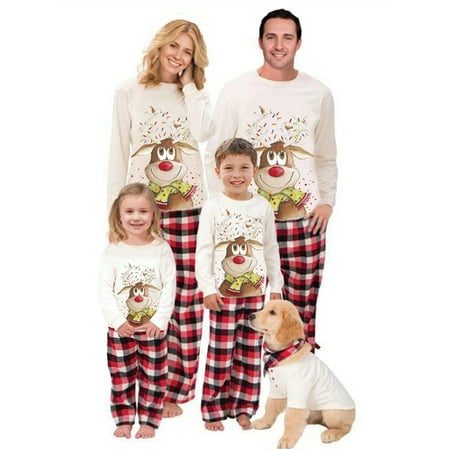 

Mubineo Christmas Parent-Child Outfit Set Cartoon Elk Plaid Printing Long Sleeve Round Collar Sleepwear