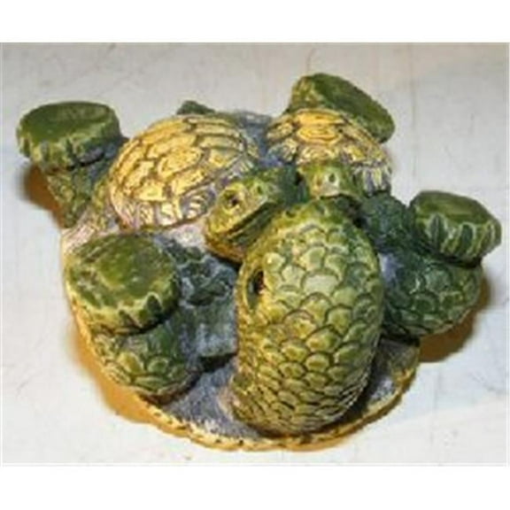 Minature Turtle Figurine - Three & Two Baby Turtles On Stomach, Green