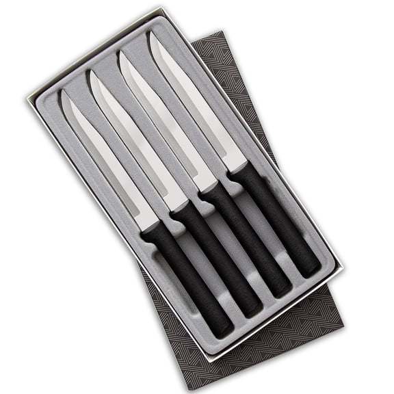 Rada Cutlery 4-Piece Utility Steak Knife Gift Set, Black Handles