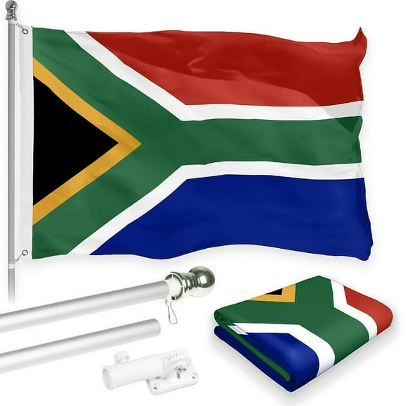 G128 Combo Pack: 6 Feet Tangle Free Spinning Flagpole (Silver) South Africa South African Flag 3x5 ft Printed 150D Brass Grommets (Flag Included) Aluminum Flag Pole