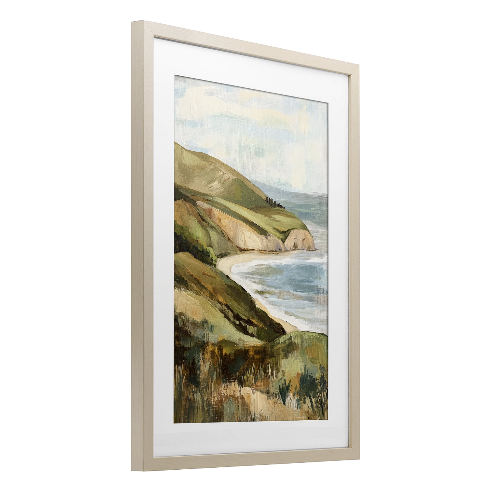 Stupell Industries Painted Cliffside By The Sea Birch Framed Print Under Glass, design by Petal Prints Design