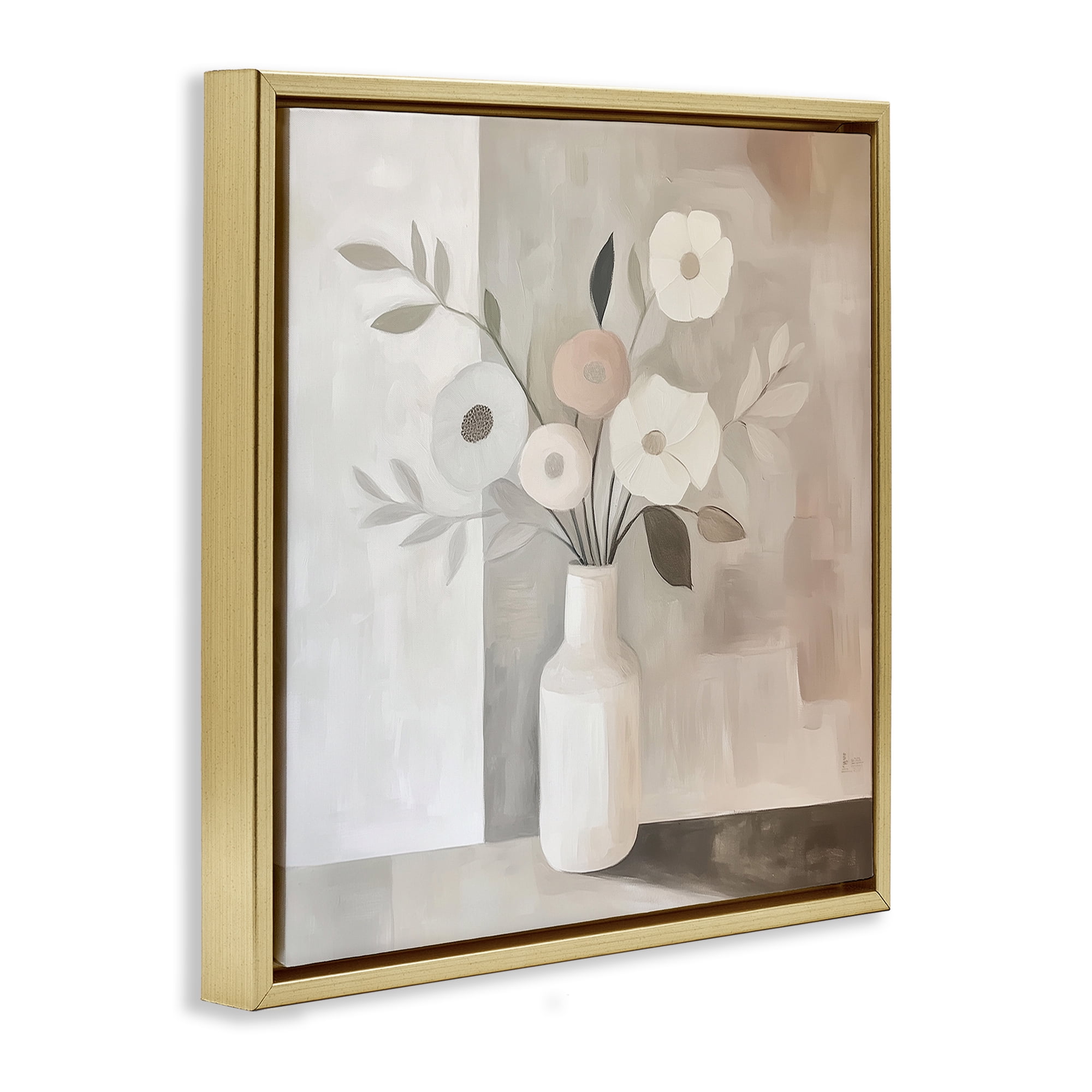 Stupell Industries Minimalist Muted Flower Vase Gold Framed Floater Canvas Wall Art, design by Heidi Kuntz