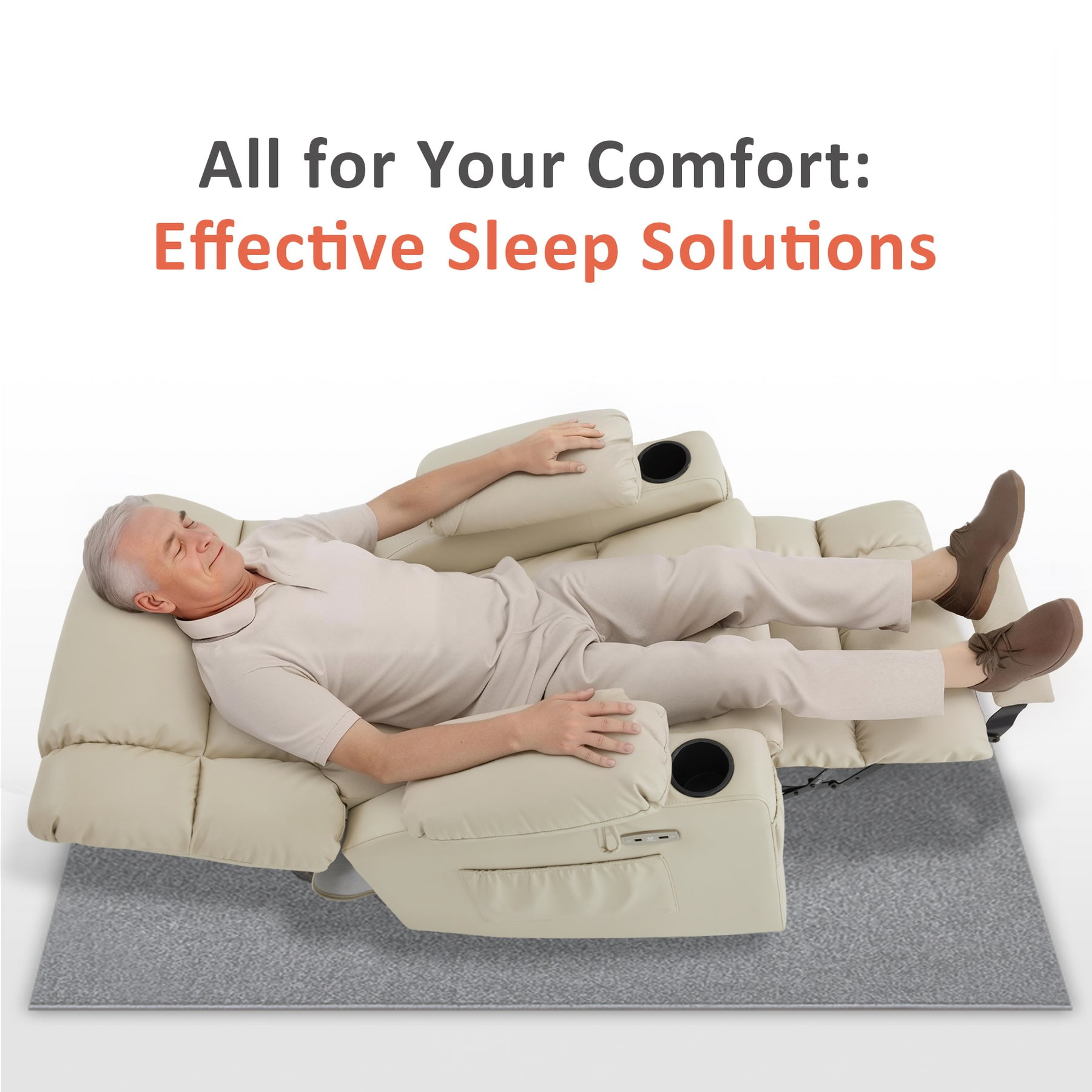 MCombo Dual Motor Power Lift Chair for Elderly, Sleep Lift Recliner, Faux Leather, Cream White