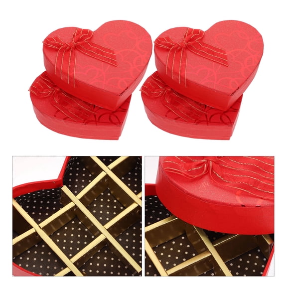 WHAMVOX 4Pcs Red Cardboard Heart Shaped Chocolate Boxes for Valentines .5*5.7*1.6In