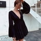 thumbnail image 5 of Vestido de manga larga con cuello en V para mujer, dobladillo con volantes, vestido corto informal, falda de playa, 5 of 6