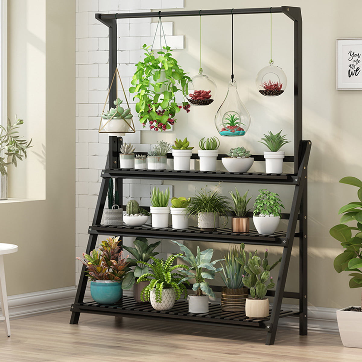 IDWO Plant Stand Plant Stand Flower Rack Metal Multi-Layer Floor-Standing Flower Ladder Display Shelf Indoor Storage Rack Color : Black, Size : 3 Tiers 2 Colors 
