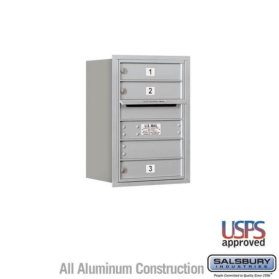 Salsbury Industries 17 x 23.875 x 16.5 in. Recessed Mounted 4C Horizontal Mailbox - Rear Loading - USPS Access, Aluminum