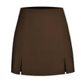 thumbnail image 4 of Solid Mini Skirt Women's High Waisted Stretch Fitted Bodycon Skirt with Slit Brown M, 4 of 4