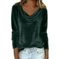 thumbnail image 7 of Womens Long Sleeve Tops Velvet Shirts For Cowl Neck Pleated Tops Elegant Fall Ruched Long Sleeve Blouse T Shirts For Women, 7 of 7