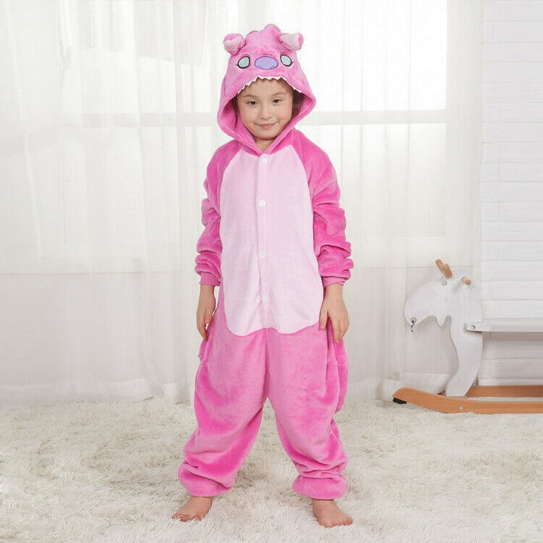 Kids Blue Pink Stitch Pyjamas Kigurumi Anime Animal Suit Children