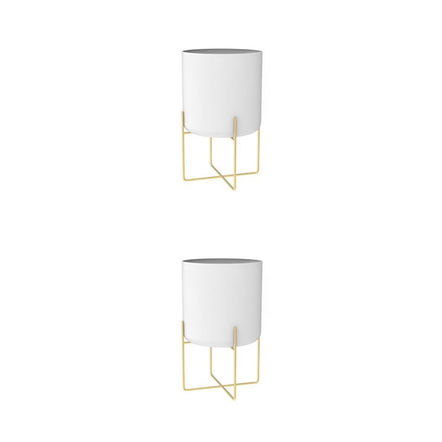 Billuyoard Soporte de plantas dorado con estante para macetas, figurita de suelo multifuncional, estante para sala de estar, maceta de Metal de Blanco 2piezas