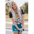 thumbnail image 3 of POGLIP Women's Leopard Pattern Patchwork Zip-up V Neck Short Sleeve T-shirt, 3 of 6