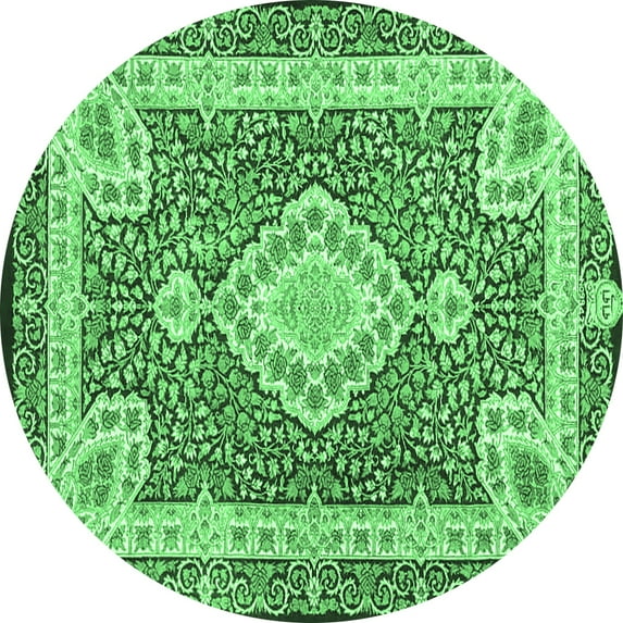 Ahgly Company Indoor Round Medallion Emerald Green Traditional Area Rugs, 5' Round