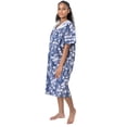 thumbnail image 2 of Women's Short Sleeve Woven Snap-Front Closure Floral Embroidery Housecoat Duster Lounge Nightgown, Navy Blue X-Large, 2 of 5