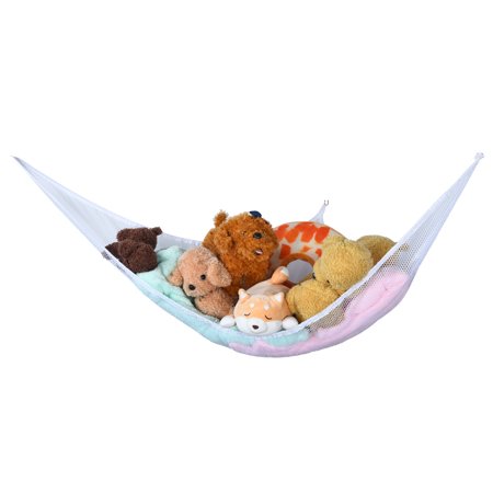 Large White Wicker Toy Box Huppin's Toy Storage Hammock Net Organizer, Best For Keeping Rooms Clean,Large Size White ()