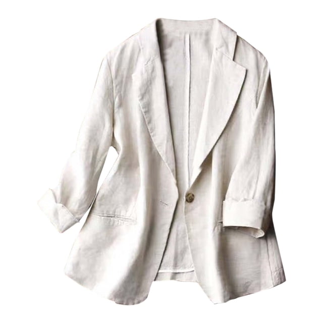 Women's Plus - Size Slim Fit Cotton Linen Jacket - Solid Color, One - Button, 7/4 Sleeve - Suitable for Various Occasions - Multiple Sizes