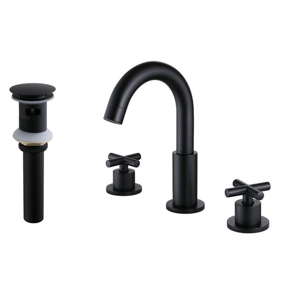 Two Cross Handles Widespread Sink Faucet, Three Holes Deck Mounted Sink Faucet with Drain Assembly