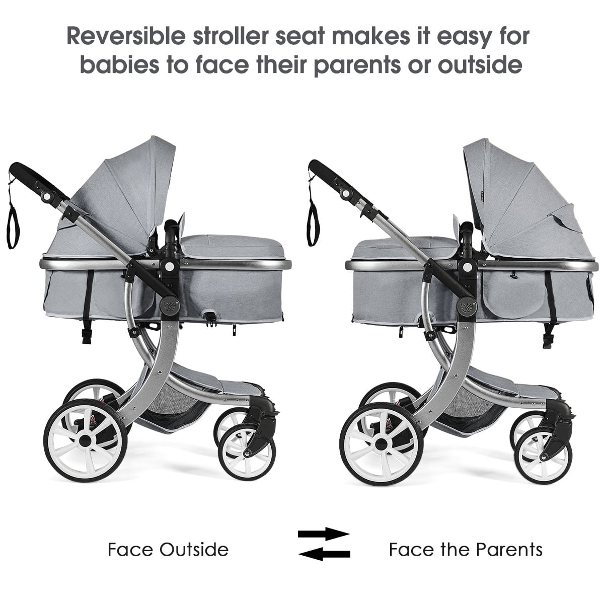 Infans Folding Aluminum Infant Reversible Baby Stroller W/ Diaper Bag Grey