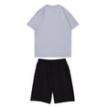 thumbnail image 3 of Sueño Traje de pantalón corto con cintura elástica y cuello redondo de manga corta estampado informal para niño Gris 160, 3 of 3