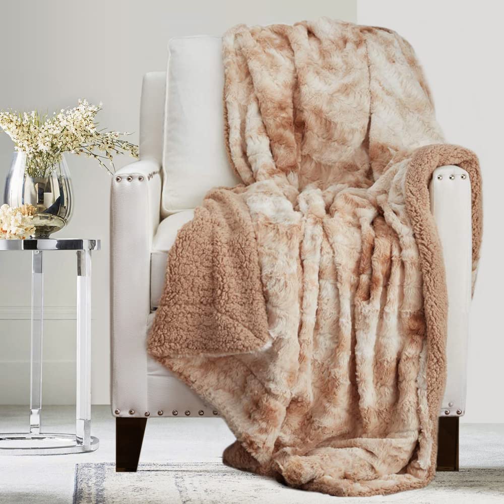 Soft Fluffy Warm Faux Fur and Sherpa Throw Blanket, Luxury Thick Fuzzy Blankets for Home and