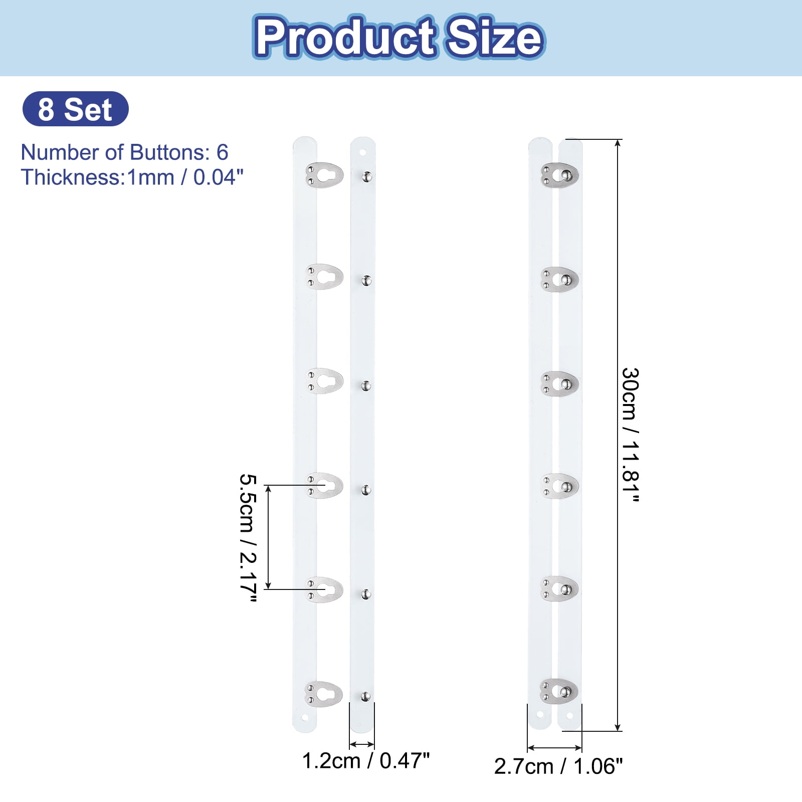Uxcell 8 Pairs Corset Busk, 12" Metal Spring Steel Boning Support with 6 Buttons 0.5 Width