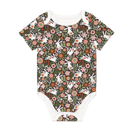 

Matuu Rabbits on Floral for Baby Short-Sleeve Bodysuit Soft Cotton Comfortable and Breathable Perfect for Newborns and Infants