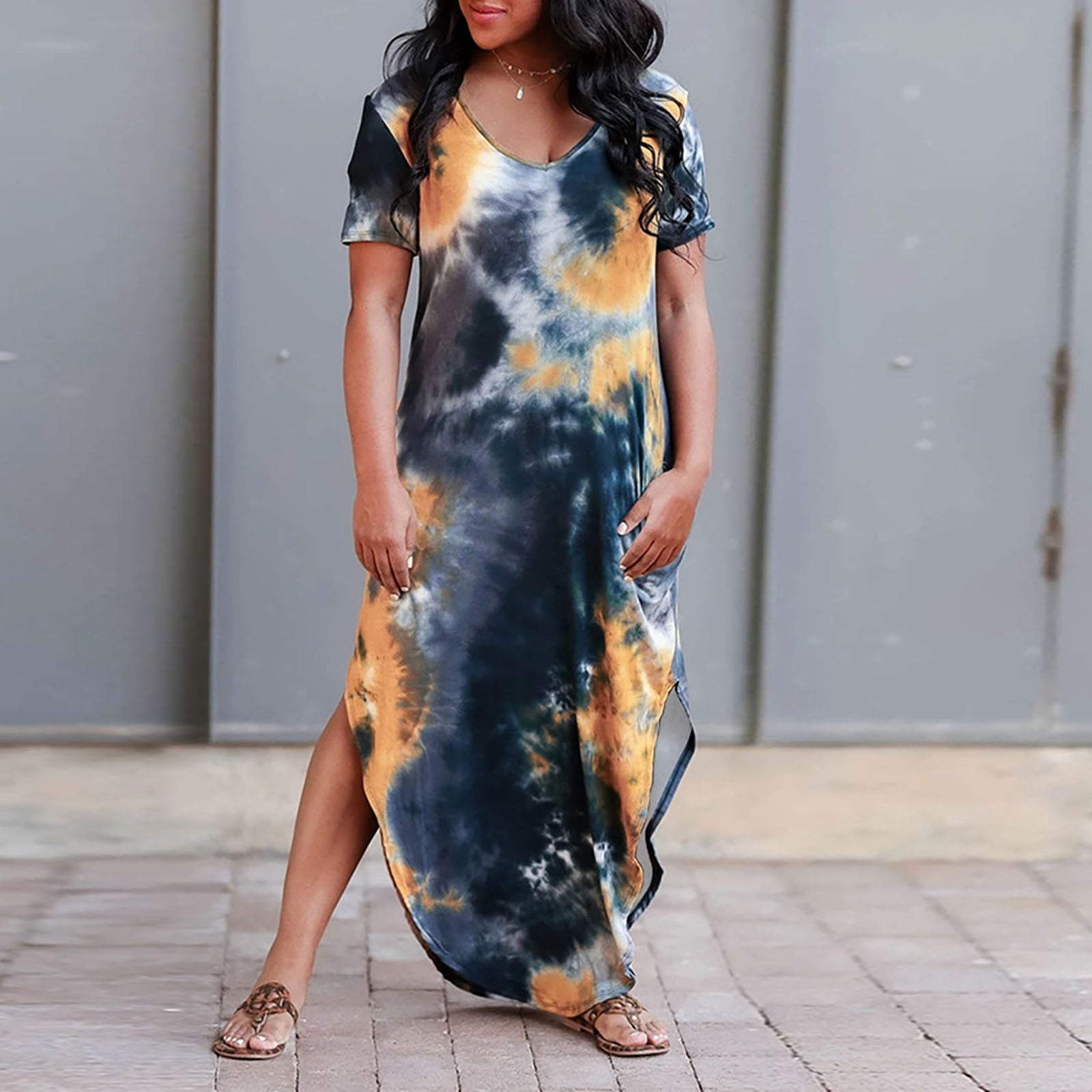 Women Dress Women's V-neck slim tie-dye 