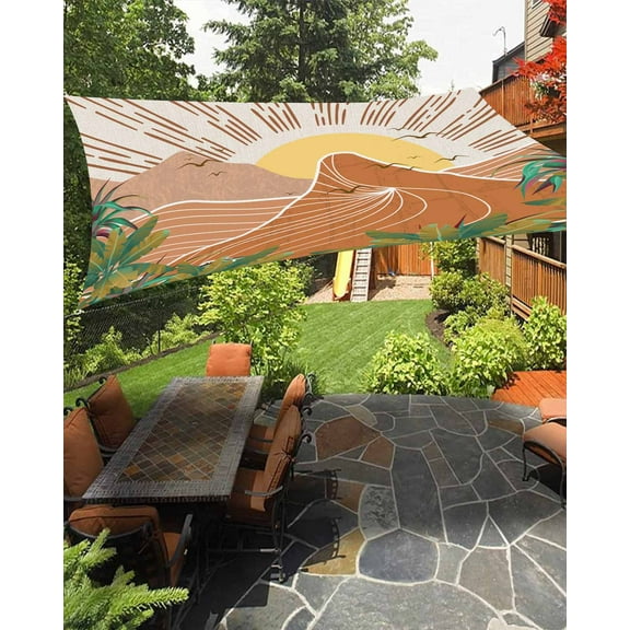 Sun Shade Sail 14x18Ft Abstract Watercolor Bohemian Forest Mountain and Sun Uv Block Sunshade Canopy Outdoor Shade Cover Rectangle Shade Cloth For Patio Garden Yard Deck Pergola