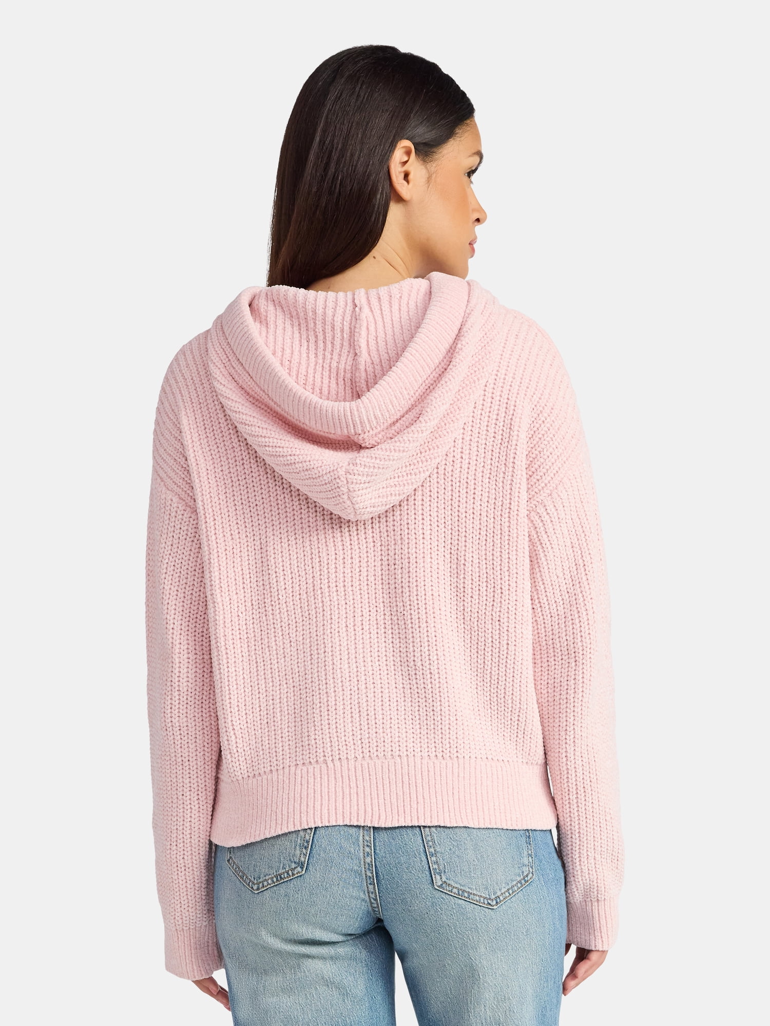 Time and Tru Women's Velveteen Hoodie Pullover Sweater with Long Sleeves, Sizes XS-XXXL