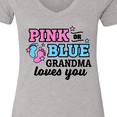 thumbnail image 4 of Inktastic Pink or Blue Grandma Loves You Women's V-Neck T-Shirt, 4 of 5