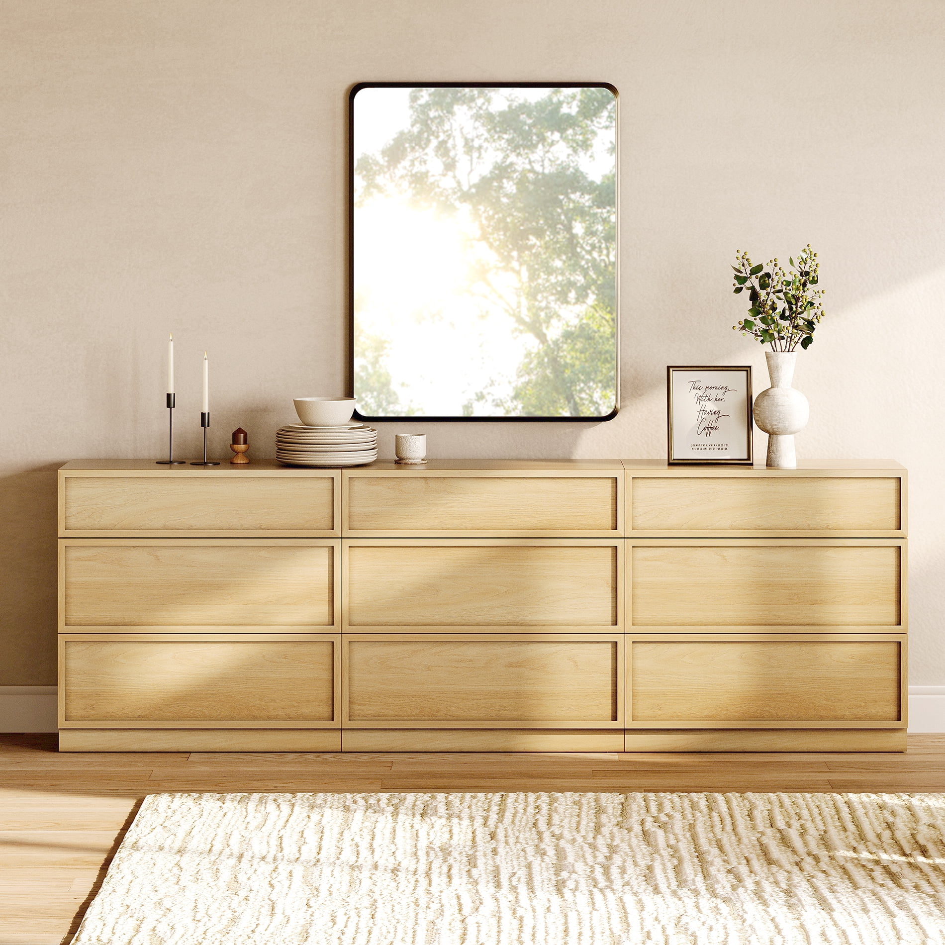 94.5" Modern Sideboard Buffet Cabinet with 9 Drawers, Multifunctional Sideboard with Large Storage and Adjustable Shelf