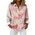 thumbnail image 5 of Fgvctg Long Sleeve Button Down Shirts for Women V Neck Shirt Collared Classic Blouses Date Day Love Heart Print Plus Size Business Casual Tops Light pink XL, 5 of 5