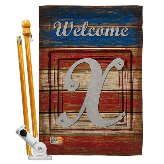 Breeze Decor BD-PA-HS-130128-IP-BO-D-US14-BD 28 x 40 in. Patriotic X Initial Americana Impressions Decorative Vertical Double Sided House Flag Set & Pole Bracket Hardware