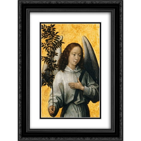 Hans Memling 2x Matted 18x24 Black Ornate Framed Art Print 'Angel Holding an Olive Branch '
