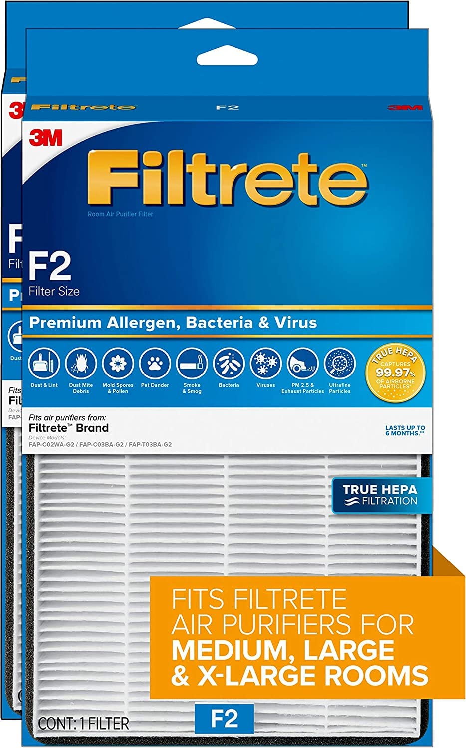 Filtrete F2 Room Air Purifier Filter, True HEPA Premium Allergen