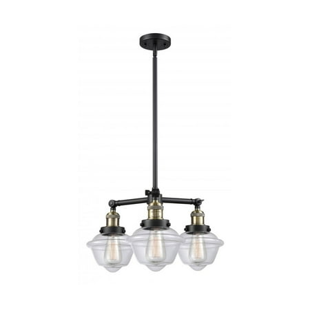 

Black Antique Brass Tone Chandeliers 20 Wide Clear Glass Steel/Cast Brass Medium Base LED 3 Light Fixture